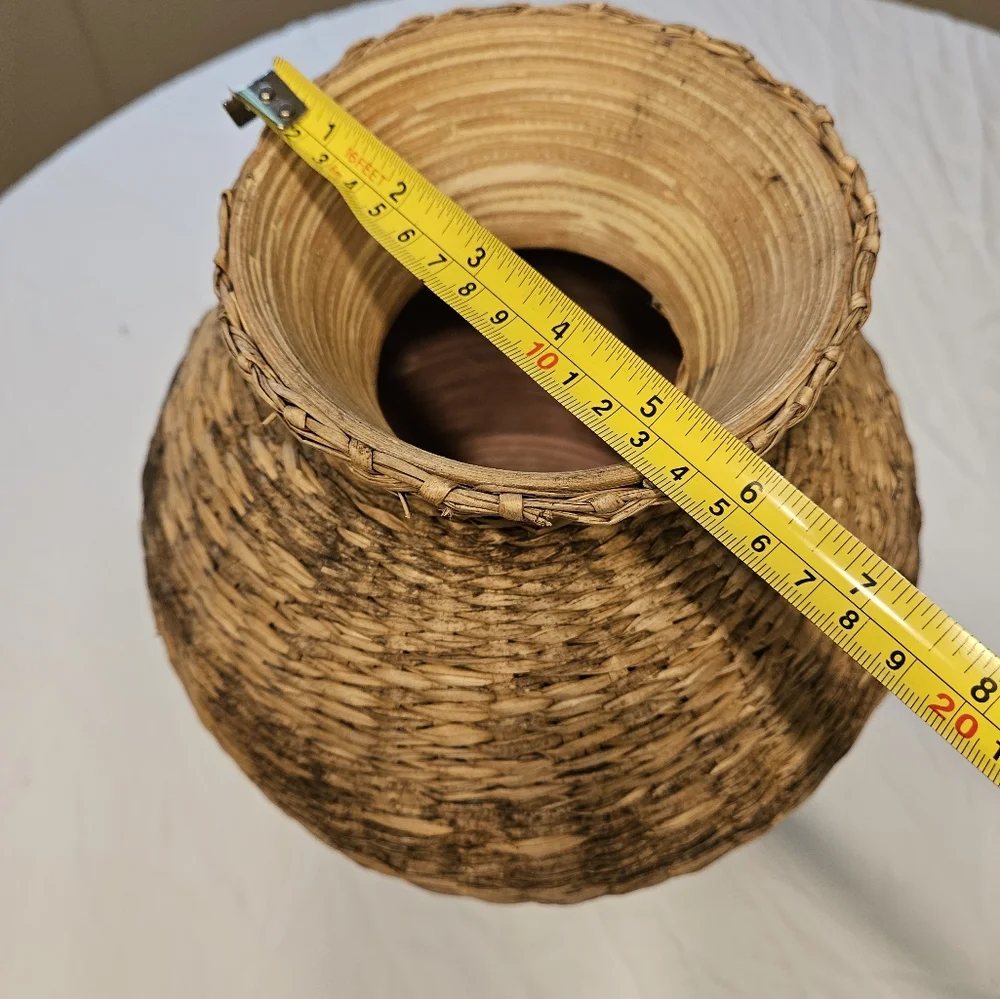 Large Handwoven  Wicker Vase Boho Decor Brown & Tan